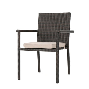 English Elm Christopher Knight Home® - SAN Rattan Dining Chair with Cushion – Weather-Resistant Wicker, Stackable, No-Assembly, Modern Patio Seating Brown Multi 60303.00CMBN