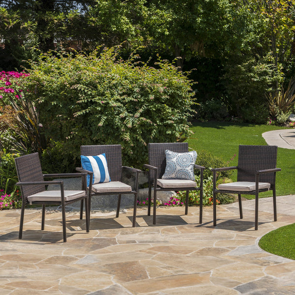 English Elm Christopher Knight Home® - SAN Rattan Dining Chair with Cushion – Weather-Resistant Wicker, Stackable, No-Assembly, Modern Patio Seating Brown Multi 60303.00CMBN