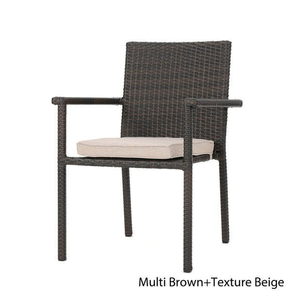 English Elm Christopher Knight Home® - SAN Rattan Dining Chair with Cushion – Weather-Resistant Wicker, Stackable, No-Assembly, Modern Patio Seating Brown Multi 60303.00CMBN