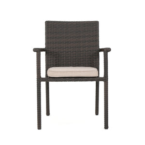 English Elm Christopher Knight Home® - SAN Rattan Dining Chair with Cushion – Weather-Resistant Wicker, Stackable, No-Assembly, Modern Patio Seating Brown Multi 60303.00CMBN