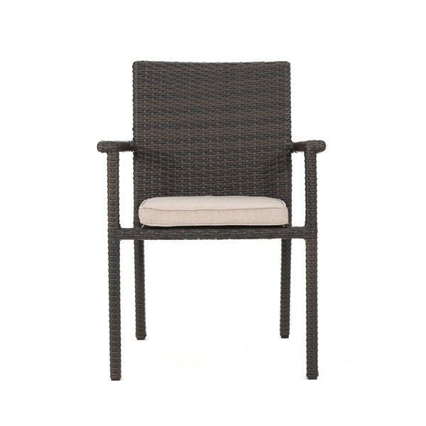 English Elm Christopher Knight Home® - SAN Rattan Dining Chair with Cushion – Weather-Resistant Wicker, Stackable, No-Assembly, Modern Patio Seating Brown Multi 60303.00CMBN