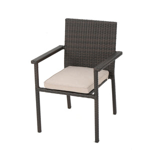English Elm Christopher Knight Home® - SAN Rattan Dining Chair with Cushion – Weather-Resistant Wicker, Stackable, No-Assembly, Modern Patio Seating Brown Multi 60303.00CMBN