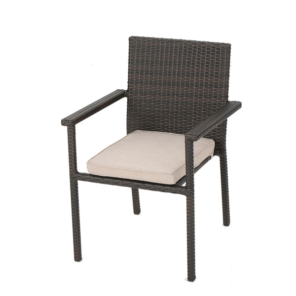 English Elm Christopher Knight Home® - SAN Rattan Dining Chair with Cushion – Weather-Resistant Wicker, Stackable, No-Assembly, Modern Patio Seating Brown Multi 60303.00CMBN