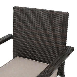 English Elm Christopher Knight Home® - SAN Rattan Dining Chair with Cushion – Weather-Resistant Wicker, Stackable, No-Assembly, Modern Patio Seating Brown Multi 60303.00CMBN
