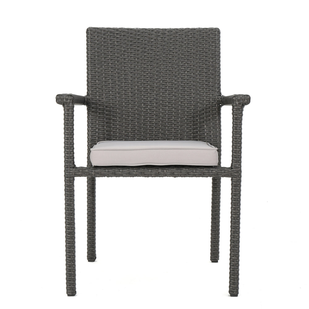English Elm Christopher Knight Home® - SAN Rattan Dining Chair with Cushion – Weather-Resistant Wicker, Stackable, No-Assembly, Modern Patio Seating Grey 60303.00C