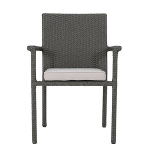 English Elm Christopher Knight Home® - SAN Rattan Dining Chair with Cushion – Weather-Resistant Wicker, Stackable, No-Assembly, Modern Patio Seating Grey 60303.00C