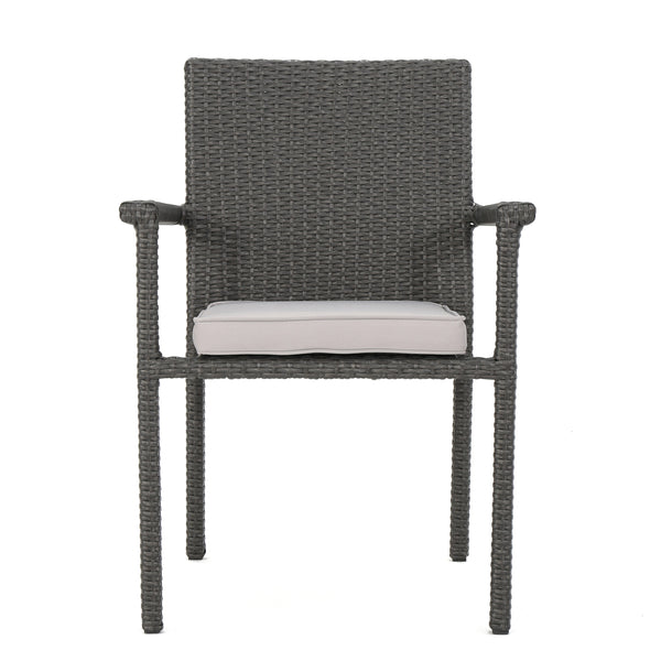 English Elm Christopher Knight Home® - SAN Rattan Dining Chair with Cushion – Weather-Resistant Wicker, Stackable, No-Assembly, Modern Patio Seating Grey 60303.00C