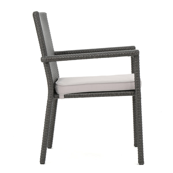 English Elm Christopher Knight Home® - SAN Rattan Dining Chair with Cushion – Weather-Resistant Wicker, Stackable, No-Assembly, Modern Patio Seating Grey 60303.00C
