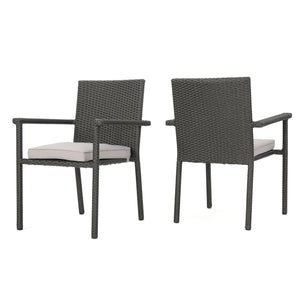 English Elm Christopher Knight Home® - 60303.00C(3Pcs) - Stylish Grey Pe Rattan Stackable Chairs For Outdoor Dining & Patio Comfort N762P603033E
