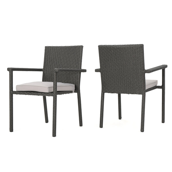 English Elm Christopher Knight Home® - 60303.00C(3Pcs) - Stylish Grey Pe Rattan Stackable Chairs For Outdoor Dining & Patio Comfort N762P603033E