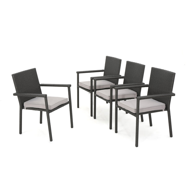 English Elm Christopher Knight Home® - SAN Rattan Dining Chair with Cushion – Weather-Resistant Wicker, Stackable, No-Assembly, Modern Patio Seating Grey 60303.00C