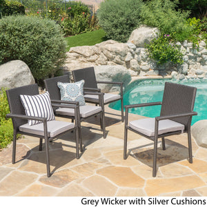 English Elm Christopher Knight Home® - SAN Rattan Dining Chair with Cushion – Weather-Resistant Wicker, Stackable, No-Assembly, Modern Patio Seating Grey 60303.00C