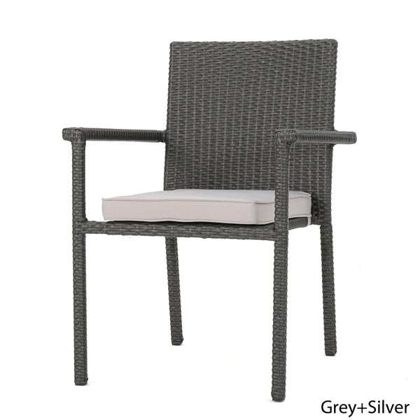 English Elm Christopher Knight Home® - SAN Rattan Dining Chair with Cushion – Weather-Resistant Wicker, Stackable, No-Assembly, Modern Patio Seating Grey 60303.00C