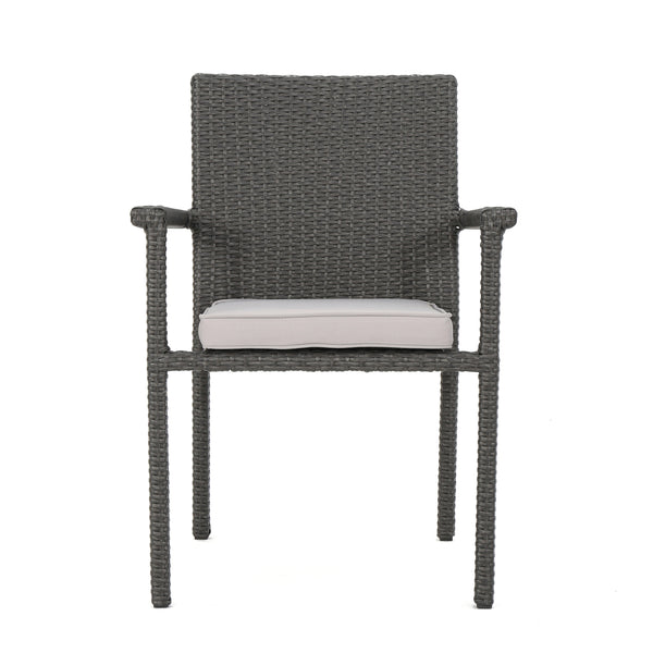 English Elm Christopher Knight Home® - SAN Rattan Dining Chair with Cushion – Weather-Resistant Wicker, Stackable, No-Assembly, Modern Patio Seating Grey 60303.00C