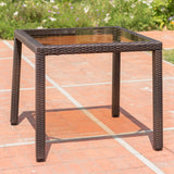 Christopher Knight Home® - Noble House - San Pico Outdoor Square Multibrown Wicker Dining Table with Tempered Glass Top