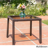 Christopher Knight Home® - Noble House - San Pico Outdoor Square Multibrown Wicker Dining Table with Tempered Glass Top