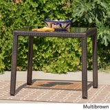 Christopher Knight Home® - Noble House - San Pico Outdoor Square Multibrown Wicker Dining Table with Tempered Glass Top