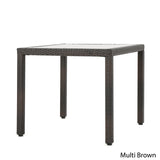 Christopher Knight Home® - Noble House - San Pico Outdoor Square Multibrown Wicker Dining Table with Tempered Glass Top