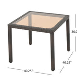 Christopher Knight Home® - Noble House - San Pico Outdoor Square Multibrown Wicker Dining Table with Tempered Glass Top