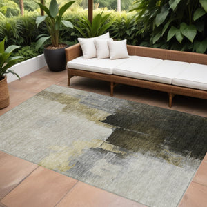Homeroots 3' Khaki Light Green And Black Abstract Washable Area Rug For Indoor And Outdoor Spaces 5' X 8' Polyester 603030