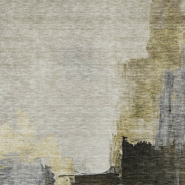 Homeroots 3' Khaki Light Green And Black Abstract Washable Area Rug For Indoor And Outdoor Spaces 5' X 8' Polyester 603030