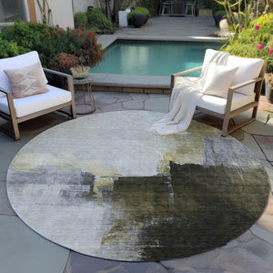 Homeroots 3' Khaki Light Green And Black Abstract Washable Area Rug For Indoor And Outdoor Spaces 8' Round Polyester 603031