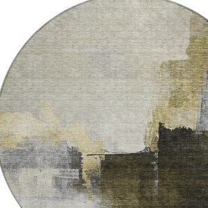 Homeroots 3' Khaki Light Green And Black Abstract Washable Area Rug For Indoor And Outdoor Spaces 8' Round Polyester 603031