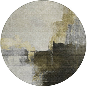 Homeroots 3' Khaki Light Green And Black Abstract Washable Area Rug For Indoor And Outdoor Spaces 8' Round Polyester 603031