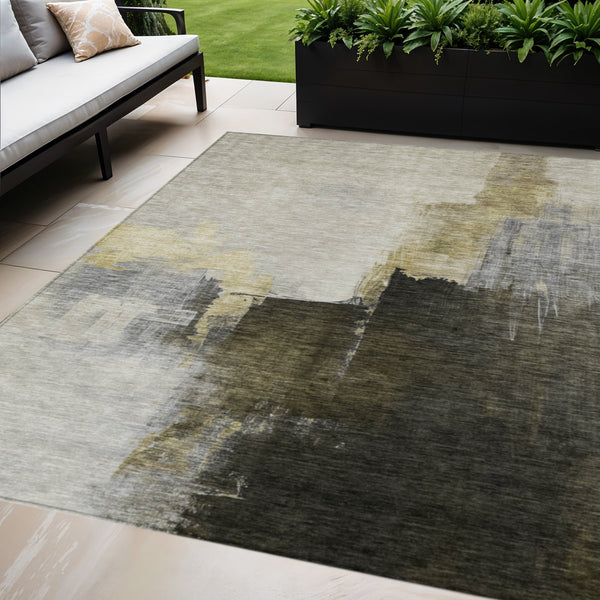 Homeroots 3' Khaki Light Green And Black Abstract Washable Area Rug For Indoor And Outdoor Spaces 8' X 10' Polyester 603032