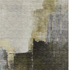 Homeroots 3' Khaki Light Green And Black Abstract Washable Area Rug For Indoor And Outdoor Spaces 8' X 10' Polyester 603032