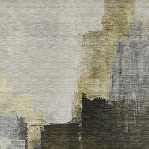 Homeroots 3' Khaki Light Green And Black Abstract Washable Area Rug For Indoor And Outdoor Spaces 9' X 12' Polyester 603033