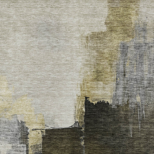 Homeroots 3' Khaki Light Green And Black Abstract Washable Area Rug For Indoor And Outdoor Spaces 9' X 12' Polyester 603033