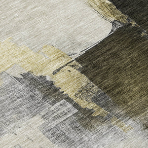 Homeroots 3' Khaki Light Green And Black Abstract Washable Area Rug For Indoor And Outdoor Spaces 9' X 12' Polyester 603033