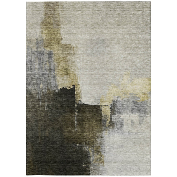 Homeroots 3' Khaki Light Green And Black Abstract Washable Area Rug For Indoor And Outdoor Spaces 10' X 14' Polyester 603034