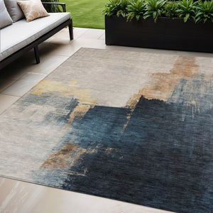 Homeroots 3' Khaki Light Green And Black Abstract Washable Area Rug For Indoor And Outdoor Spaces 5' X 8' Polyester 603036