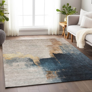 Homeroots 3' Khaki Light Green And Black Abstract Washable Area Rug For Indoor And Outdoor Spaces 5' X 8' Polyester 603036