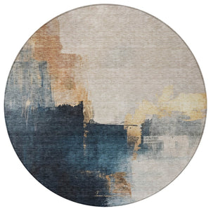 Homeroots 3' Khaki Light Green And Black Abstract Washable Area Rug For Indoor And Outdoor Spaces 8' Round Polyester 603037