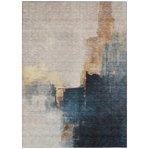 HomeRoots 5' Contemporary Taupe Black and Blue Abstract Area Rug - Washable, Stain-Resistant Indoor/Outdoor Decor 10' X 14' 603040