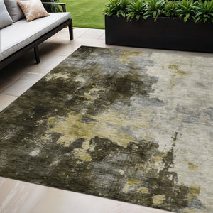 Homeroots 3' Washable Abstract Indoor Outdoor Area Rug In Brown, Light Gray & Black – Stylish & Durable Design 5' X 8' Polyester 603042