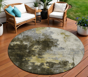 Homeroots 3' Washable Abstract Indoor Outdoor Area Rug In Brown, Light Gray & Black – Stylish & Durable Design 8' Round Polyester 603043