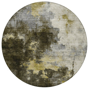 HomeRoots 5' Abstract Area Rug in Brown, Light Gray & Black - Washable, Durable, Stylish for Indoor & Outdoor Use 8' Round 603043