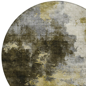 Homeroots 3' Washable Abstract Indoor Outdoor Area Rug In Brown, Light Gray & Black – Stylish & Durable Design 8' Round Polyester 603043