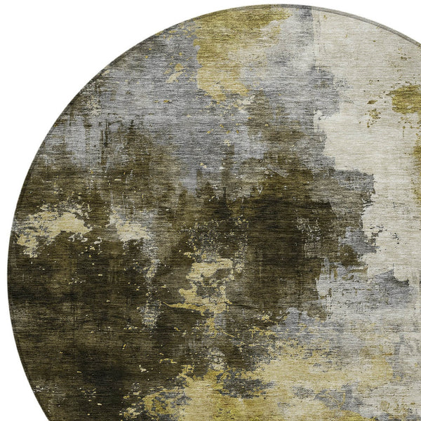 Homeroots 3' Washable Abstract Indoor Outdoor Area Rug In Brown, Light Gray & Black – Stylish & Durable Design 8' Round Polyester 603043