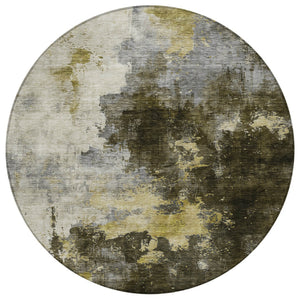 Homeroots 3' Washable Abstract Indoor Outdoor Area Rug In Brown, Light Gray & Black – Stylish & Durable Design 8' Round Polyester 603043