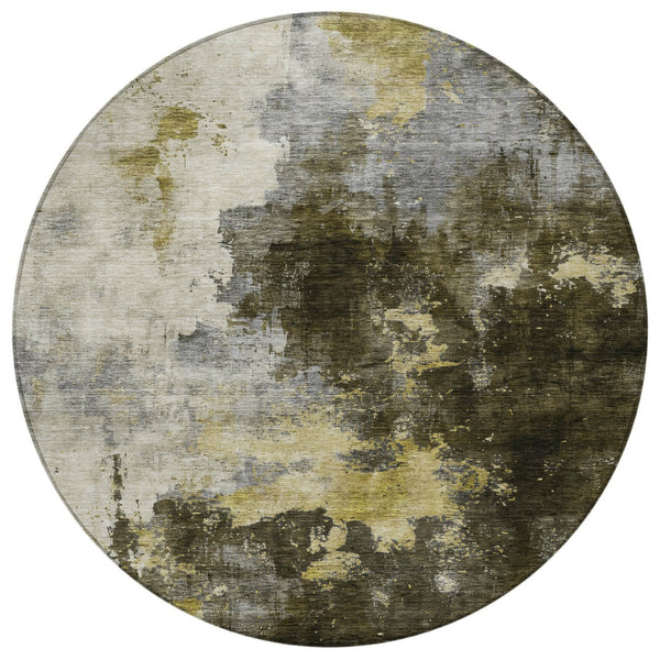 Homeroots 3' Washable Abstract Indoor Outdoor Area Rug In Brown, Light Gray & Black – Stylish & Durable Design 8' Round Polyester 603043