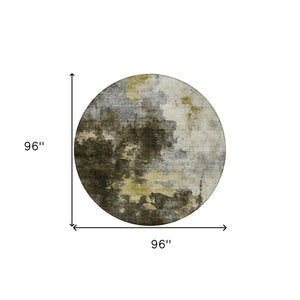 Homeroots 3' Washable Abstract Indoor Outdoor Area Rug In Brown, Light Gray & Black – Stylish & Durable Design 8' Round Polyester 603043