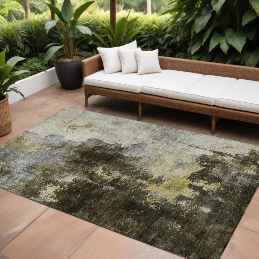 HomeRoots 5' Abstract Area Rug in Brown, Light Gray & Black - Washable, Durable, Stylish for Indoor & Outdoor Use 8' X 10' 603044