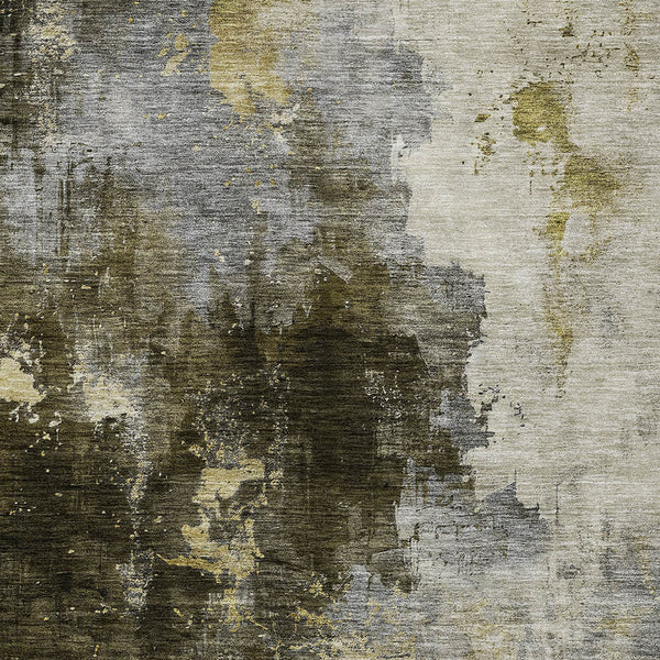 Homeroots 3' Washable Abstract Indoor Outdoor Area Rug In Brown, Light Gray & Black – Stylish & Durable Design 8' X 10' Polyester 603044