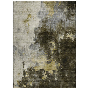 Homeroots 3' Washable Abstract Indoor Outdoor Area Rug In Brown, Light Gray & Black – Stylish & Durable Design 9' X 12' Polyester 603045