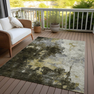 Homeroots 3' Washable Abstract Indoor Outdoor Area Rug In Brown, Light Gray & Black – Stylish & Durable Design 9' X 12' Polyester 603045